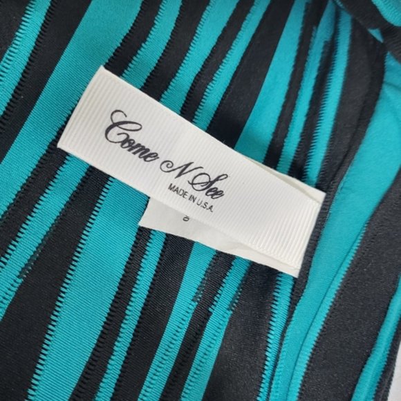 Come N See Button Green Black Striped Tunic Womens Small Jacket  - Picture 8 of 16